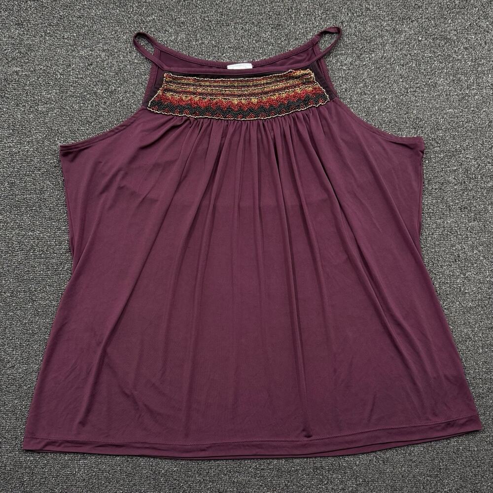 Worthington Women’s Stretch Beaded Halter Top Plum Maroon Boho Chic Size 1X